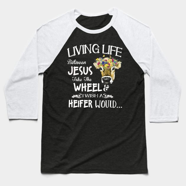 cow living life jesus Baseball T-Shirt by Xonmau